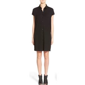 Eileen Fisher Black Classic Collar Jersey Knee-Length Dress, M